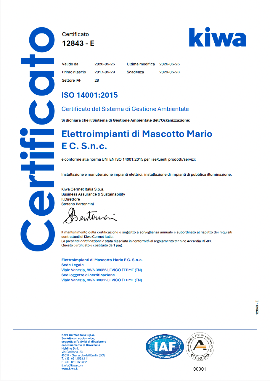 certificato iso 14001:2015 del 2026.