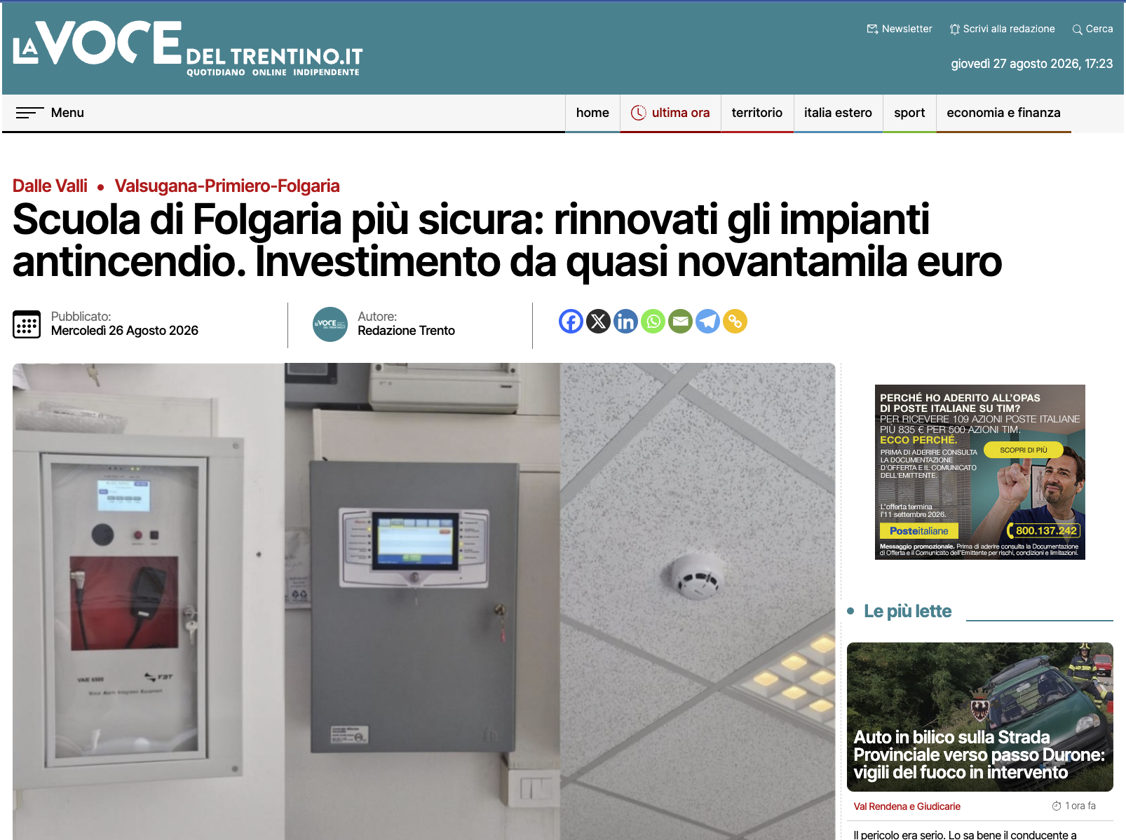 impianto per la sicurezza a Folgaria nella scuola primaria di Elettroimpianti Mascotto